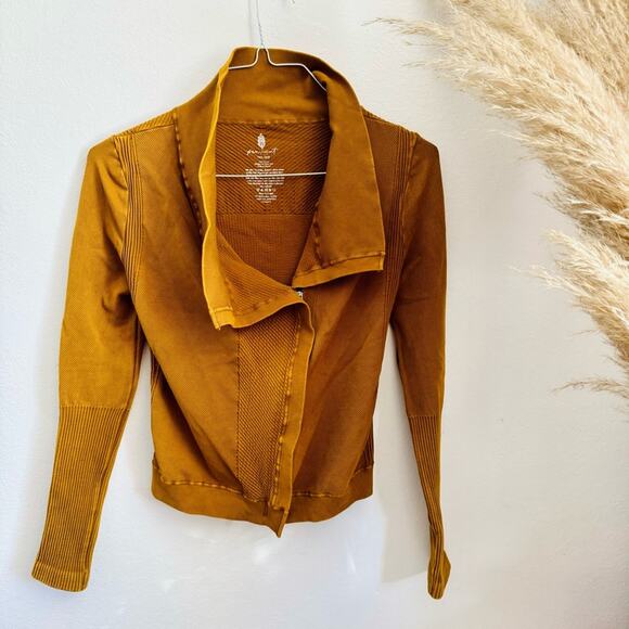 FP FREE PEOPLE Mustard Gold Yellow Zip Thermal Throw Out Jacket Sweater Top XS S - Picture 12 of 13